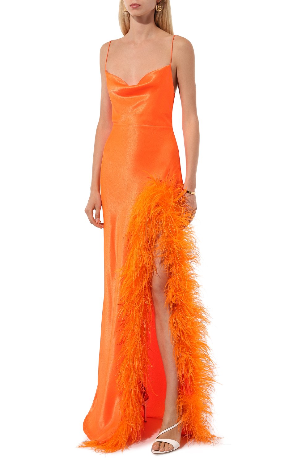 Атласное платье с отделкой перьями SASHA KIM, арт. УТ-00001314, фото 3