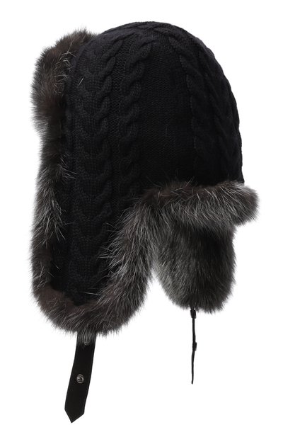 Женская текстильная шапка-ушанка с мехом соболя BLACK SABLE, арт. BS-FHK-SS