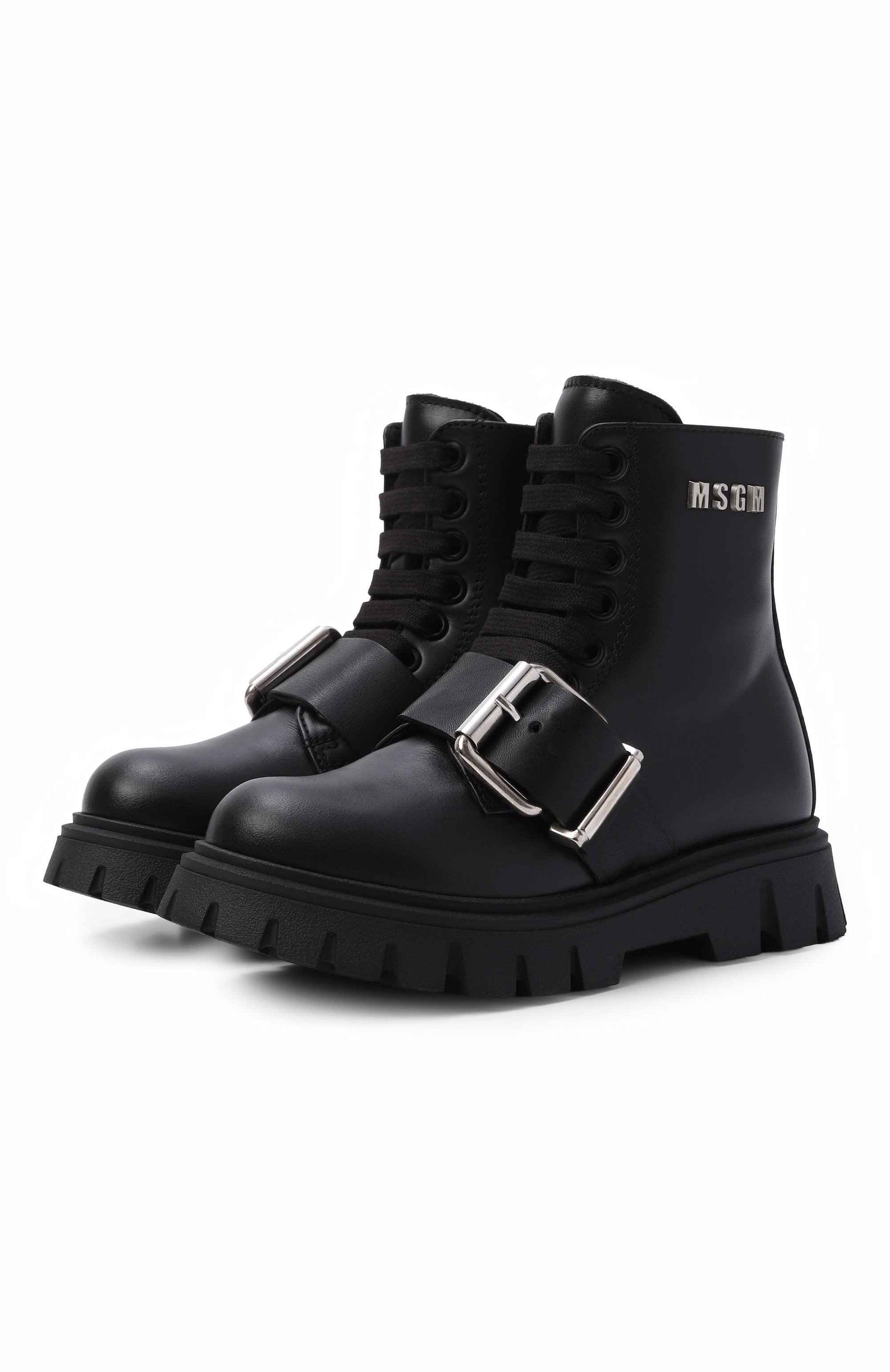 Кожаные ботинки MSGM KIDS черного цвета по цене 37400 руб., арт. 84005/VAR2_001, фото 1 Кожаные ботинки MSGM KIDS, арт. 84005/VAR2_001, фото 1