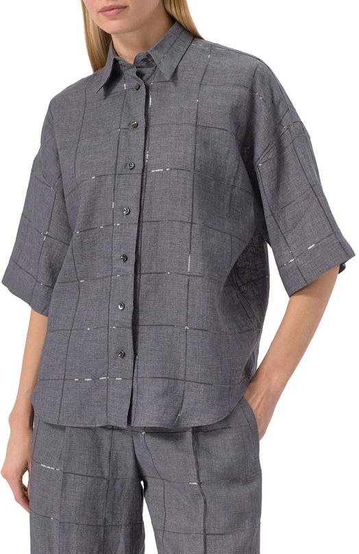 Льняная рубашка Brunello Cucinelli MM633RH706 Серый  MM633RH706 Фото 3