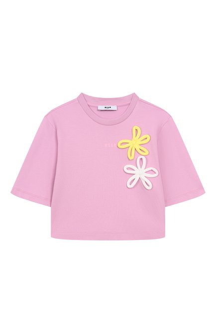 Детская хлопковая футболка MSGM KIDS розового цвета, арт. S5MSJGTH118 | Фото 1 (Драгоценные камни: Проставлено; Материал внешний: Хлопок; Рукава: Короткие; Материал сплава: Проставлено)