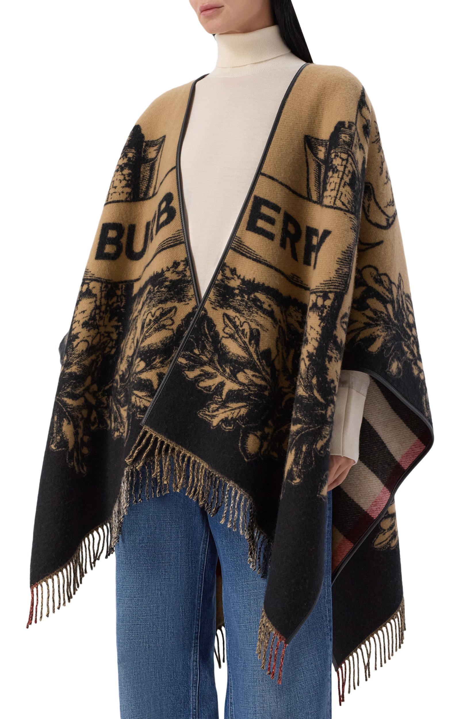 Шерстяное пончо BURBERRY бежевого цвета по цене 183500 руб., арт. 8074875, фото 3 Шерстяное пончо BURBERRY, арт. 8074875, фото 3