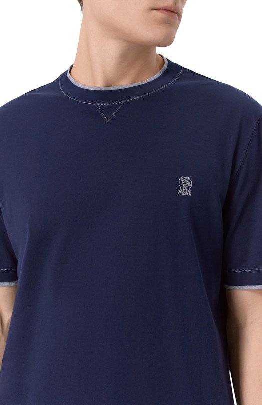 Хлопковая футболка Brunello Cucinelli M0B137451G Синий  M0B137451G Фото 5