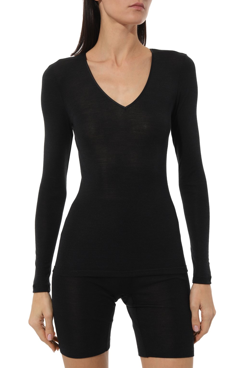 Лонгслив из шерсти и шелка HANRO черного цвета по цене 19330 руб., арт. 071418., фото 3 Лонгслив из шерсти и шелка HANRO, арт. 071418., фото 3