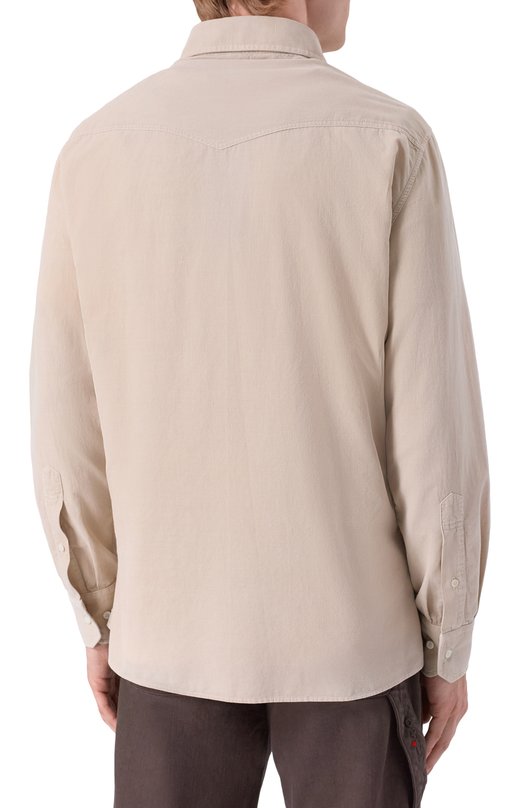 Хлопковая рубашка Brunello Cucinelli ML6884008 Бежевый  ML6884008 Фото 4