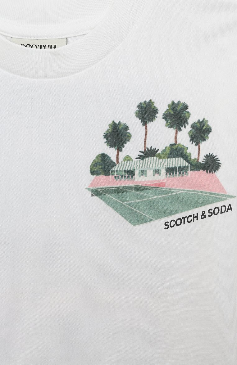 Детская хлопковая футболка SCOTCH AND SODA белого цвета, арт. 170553-23-SSBM-D51 | Фото 3 (Рукава: Короткие; Материал внешний: Хлопок; Мальчики Кросс-КТ: Футболка-одежда; Ростовка одежда: 10 - 11 лет | 140 - 146см, 12 лет | 152 см, 16 лет | 164 см, 4 года | 104 см, 6 лет | 116 см, 8 лет | 128 см)