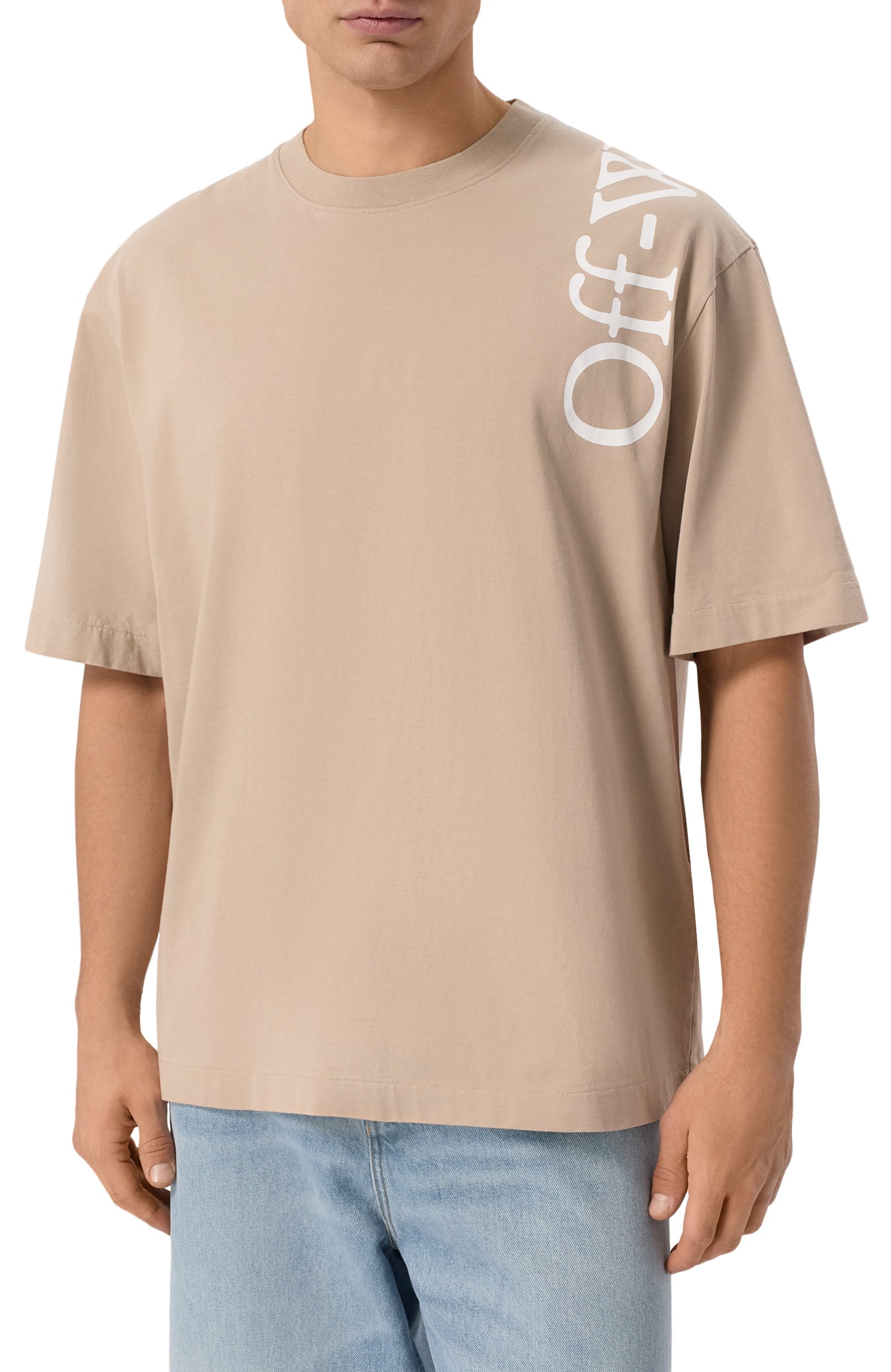 Хлопковая футболка OFF-WHITE бежевого цвета по цене 39800 руб., арт. 0MAA120F26JER0100, фото 3 Хлопковая футболка OFF-WHITE, арт. 0MAA120F26JER0100, фото 3