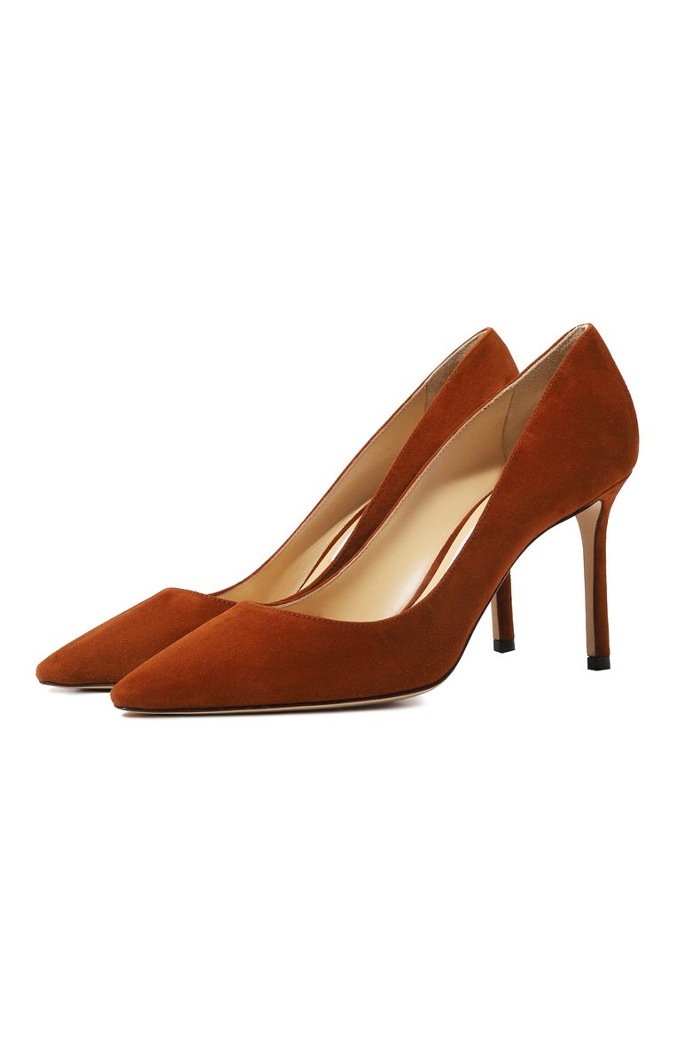 Женские замшевые туфли romy 85 JIMMY CHOO коричневого цвета, арт. R0MY 85/SUE | Фото 1 (Материал внутренний: Натуральная кожа; Каблук высота: Высокий; Подошва: Плоская; Каблук тип: Шпилька; Материал внешний: Натуральная кожа, Замша)