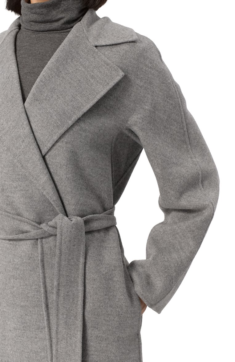 Женское шерстяное пальто MAX MARA STUDIO серого цвета, арт. CLES | Фото 5 (Автоматизация ТО: Проставлено; Автоматизация состава: Проставлено; Длина (верхняя одежда): До колена; Рукава: Длинные; Материал внешний: Шерсть; 1-2-бортные: Однобортные; Стили: Классический)