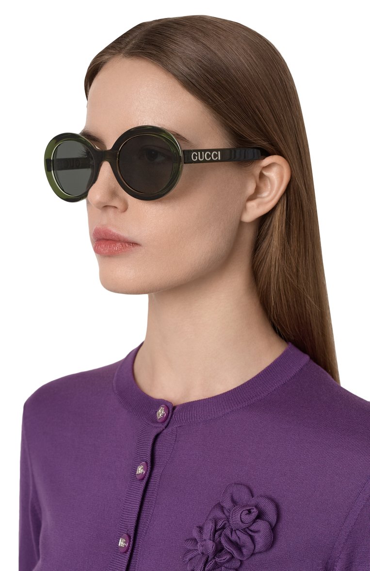 Женские солнцезащитные очки GUCCI зеленого цвета, арт. GG1722SA 005 | Фото 2 (Региональные ограничения белый список (Axapta Mercury): Не проставлено; Нос: Не проставлено; Тип очков: С/з; Материал: Пластик; Оптика Гендер: оптика-женское; Очки форма: Овальные)