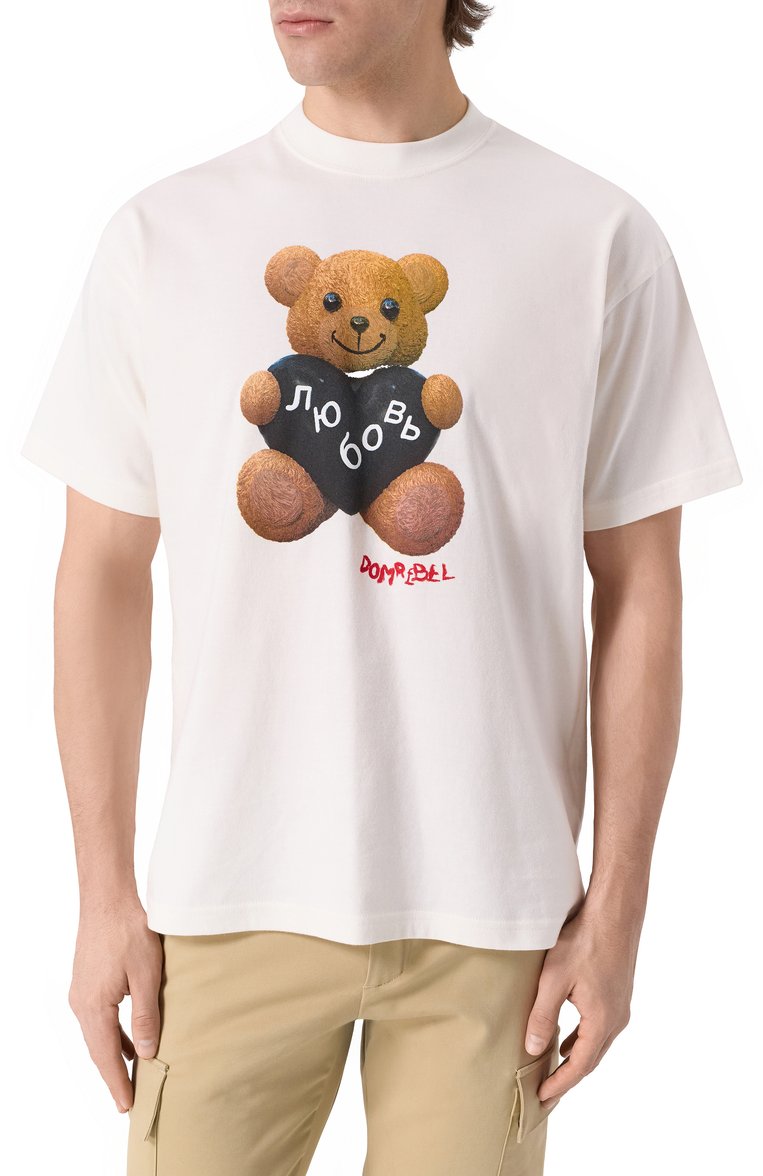 Мужская хлопковая футболка DOMREBEL белого цвета, арт. M L0VEBEAR/TSHIRT | Фото 3 (Длина (для топов): Стандартные; Материал внешний: Хлопок; Рукава: Короткие; Принт: С принтом; Стили: Гранж; Кросс-КТ: Джерси; Мужское Кросс-КТ: Футболка-одежда; Автоматизация ТО: Проставлено; Автоматизация состава: Проставлено; Детали: Без декора)