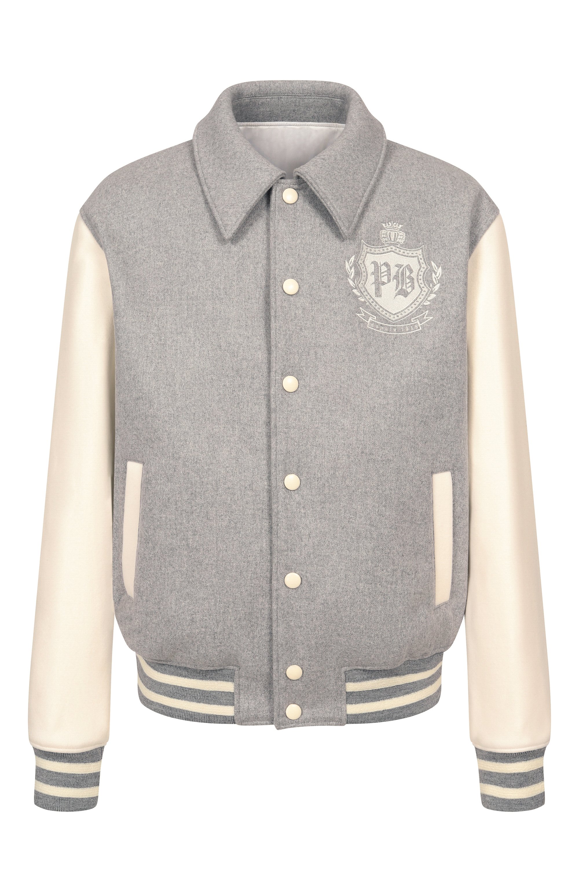 Бомбер из шерсти и кашемира BALMAIN светло-серого цвета по цене 210000 руб., арт. FH0TFA71/MH95, фото 1 Бомбер из шерсти и кашемира BALMAIN, арт. FH0TFA71/MH95, фото 1