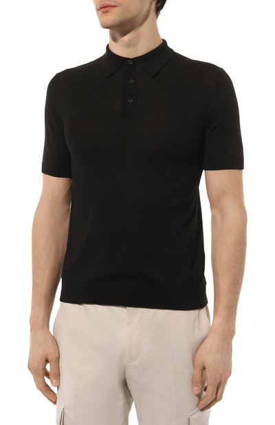 Поло из хлопка и шелка ANDREA CAMPAGNA черного цвета по цене 38800 руб., арт. P23-111, фото 3 Поло из хлопка и шелка ANDREA CAMPAGNA, арт. P23-111, фото 3