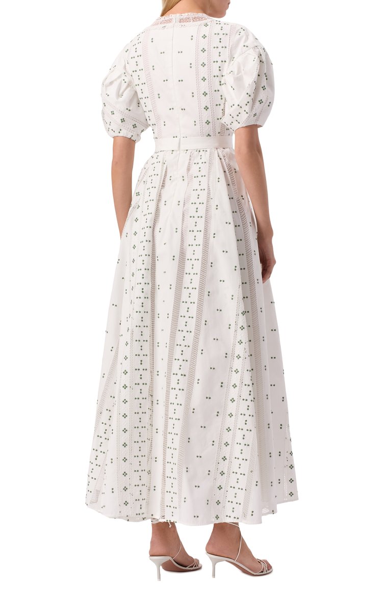 Женское хлопковое платье GIAMBATTISTA VALLI белого цвета, арт. 25SSPVTE5130-40EMB | Фото 4 (Автоматизация состава: Проставлено; Рукава: Короткие; Автоматизация ТО: Проставлено; Материал внешний: Хлопок; Длина Ж (юбки, платья, шорты): Миди; Женское Кросс-КТ: Платье-одежда; Случай: Повседневный; Стили: Романтичный)