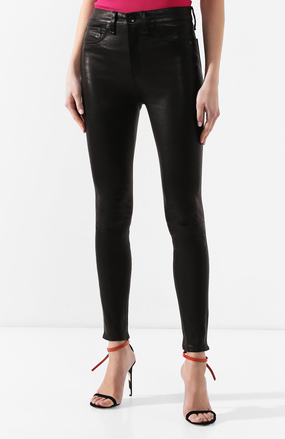 Кожаные брюки RAG AND BONE черного цвета по цене 110500 руб., арт. W1632L034BLK, фото 3 Кожаные брюки RAG AND BONE, арт. W1632L034BLK, фото 3