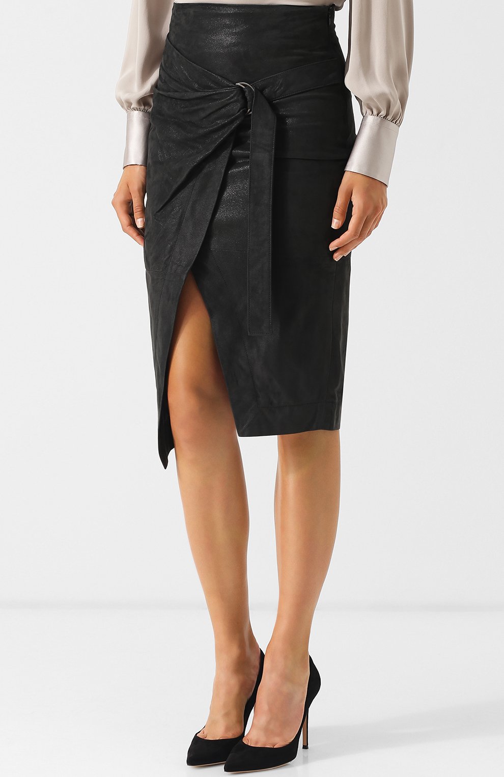 Кожана я юбка-миди с запахом BRUNELLO CUCINELLI, арт. M0PLTG2732, фото 3