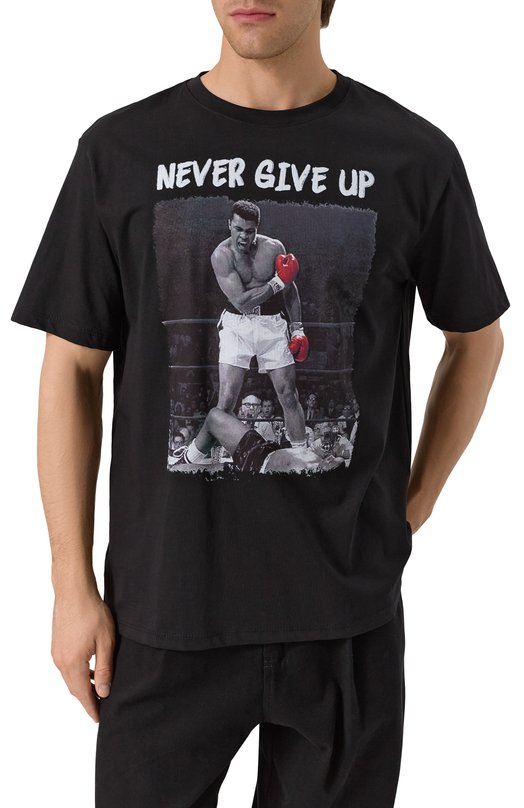 Хлопковая футболка Bisibiglio ALI NEVER GIVE UP Чёрный  ALI NEVER GIVE UP Фото 3