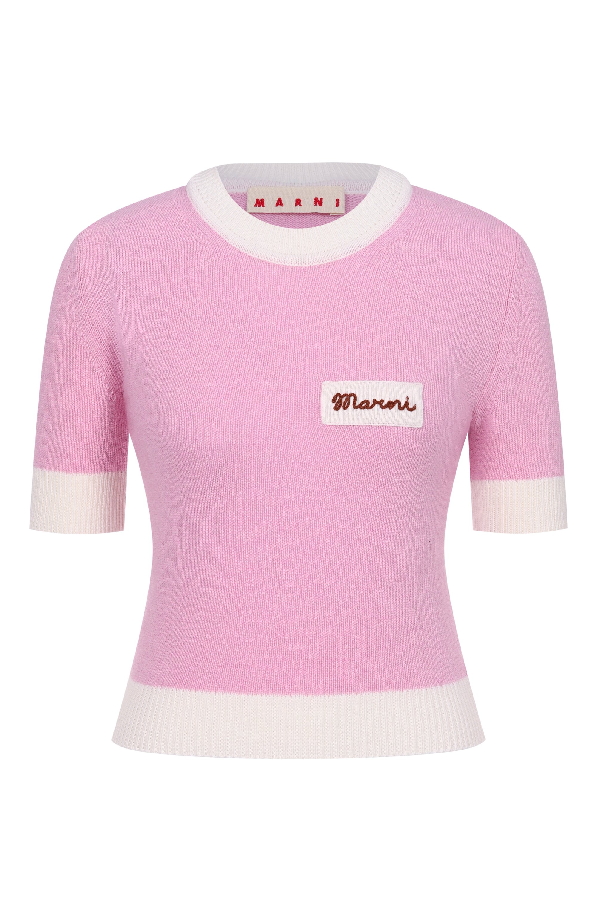 Шерстяной пуловер MARNI розового цвета по цене 79650 руб., арт. GCMD0644EQ/UFH602, фото 1 Шерстяной пуловер MARNI, арт. GCMD0644EQ/UFH602, фото 1