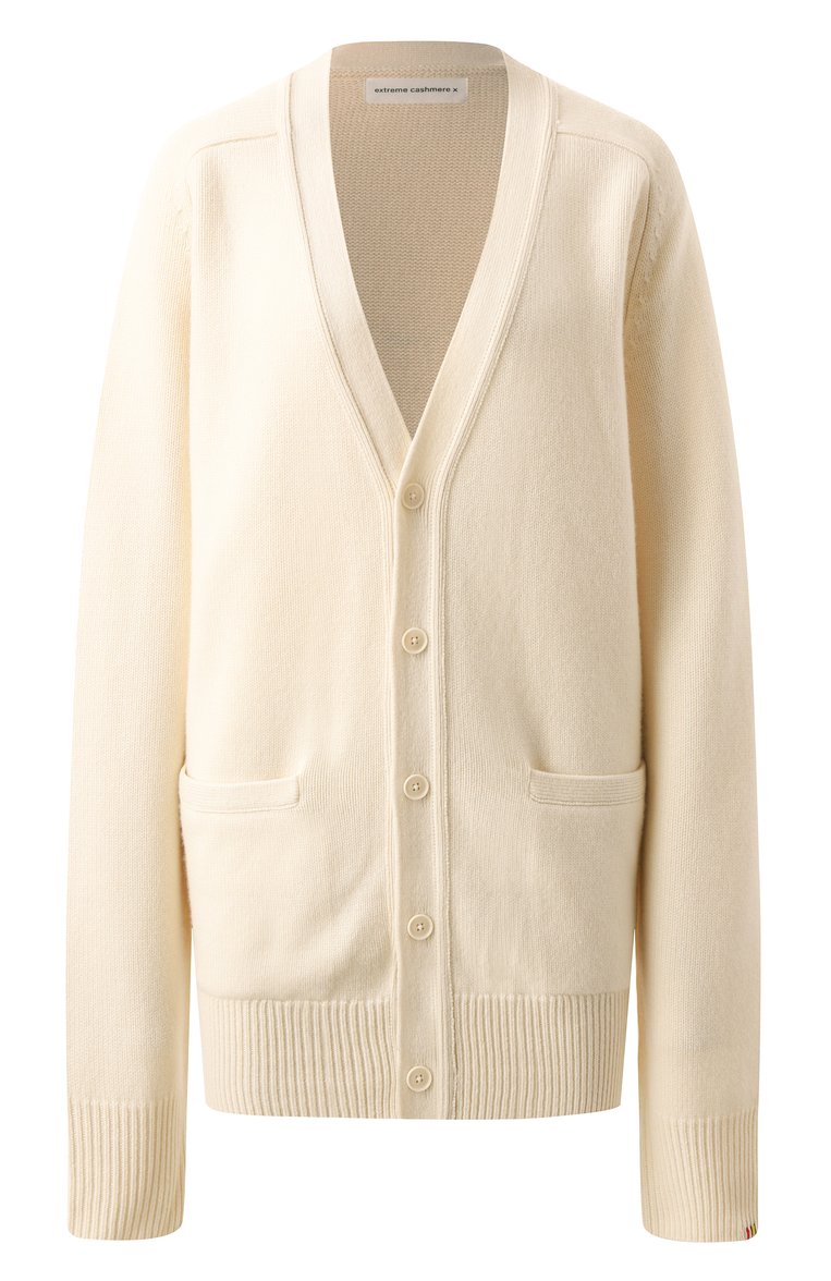 Женский кашемировый кардиган EXTREME CASHMERE кремового цвета, арт. 244-035-01-TU-02 | Фото 1 (Р�укава: Длинные; Материал внешний: Кашемир, Шерсть; Длина (для топов): Стандартные; Стили: Кэжуэл; Женское Кросс-КТ: кардиган-трикотаж; Застежка: Пуговицы)