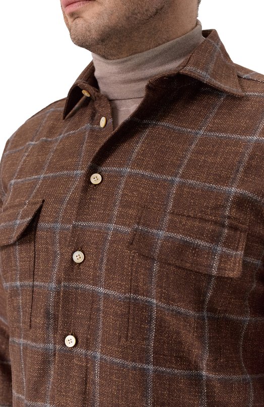 Рубашка из шерсти и шелка Kiton UCRRLK0118G04 Коричневый  UCRRLK0118G04 Фото 5