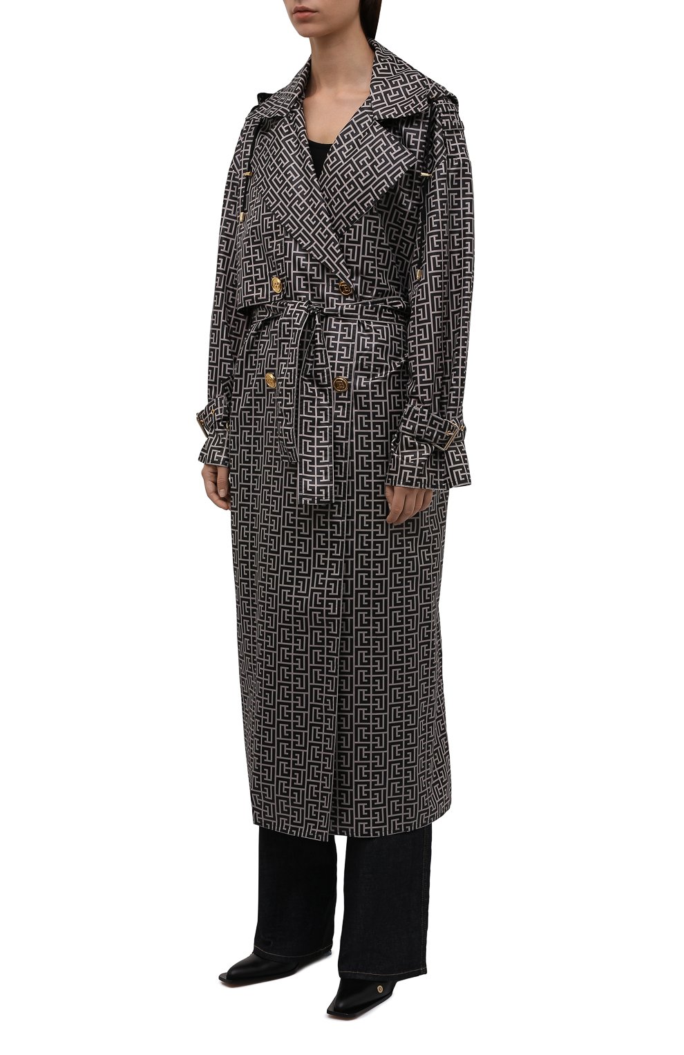 Плащ BALMAIN черно-белого цвета по цене 238500 руб., арт. WF1TL016/I711, фото 3 Плащ BALMAIN, арт. WF1TL016/I711, фото 3