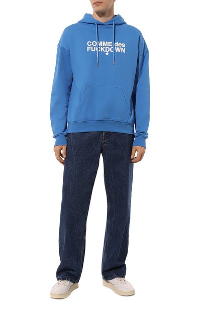 Хлопковое худи COMME DES FUCKDOWN синего цвета по цене 19950 руб., арт. CDFU2109, фото 2 Хлопковое худи COMME DES FUCKDOWN, арт. CDFU2109, фото 2