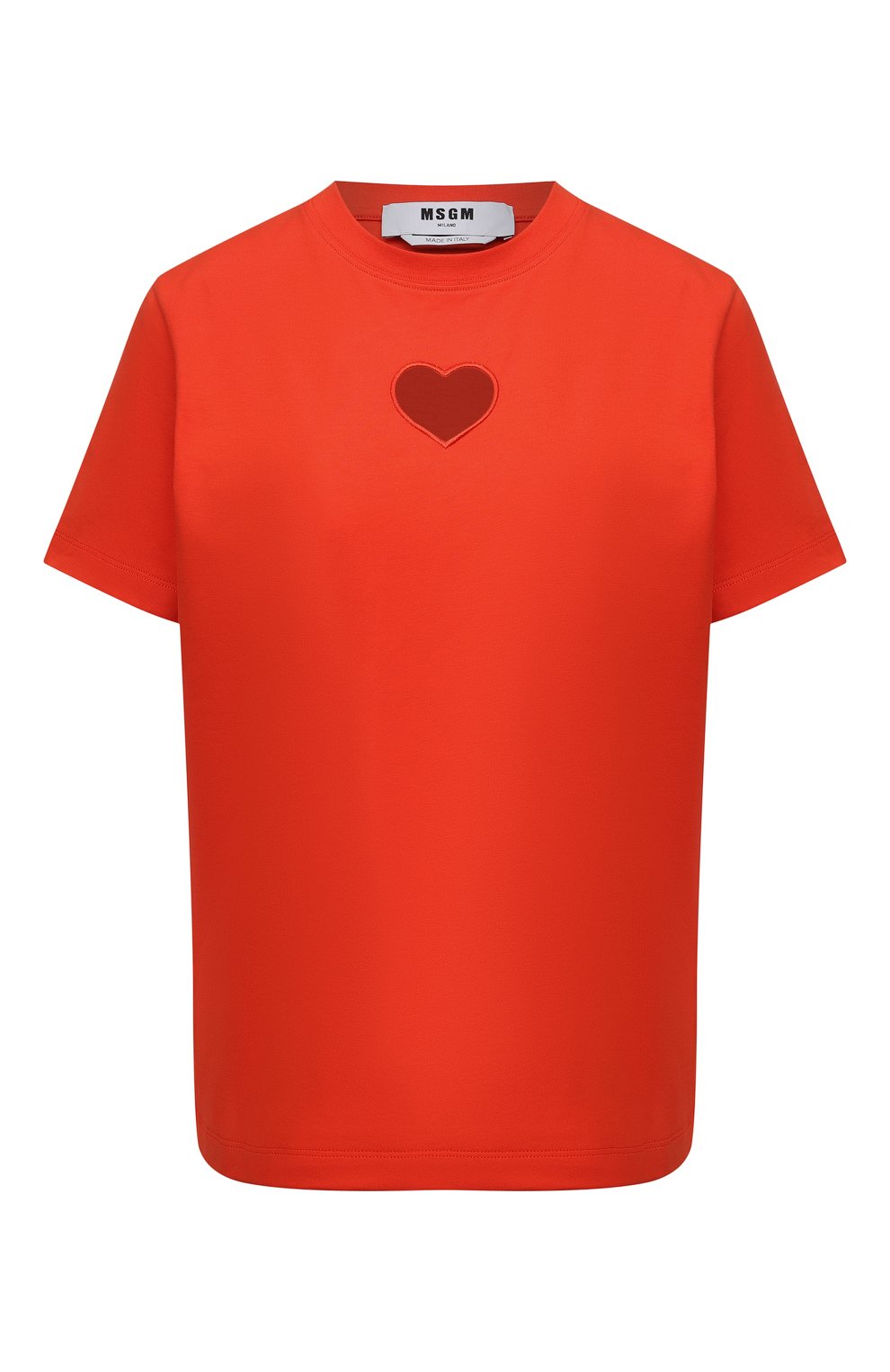 Хлопковая футболка MSGM красного цвета по цене 11500 руб., арт. 3241MDM106 227298, фото 1 Хлопковая футболка MSGM, арт. 3241MDM106 227298, фото 1