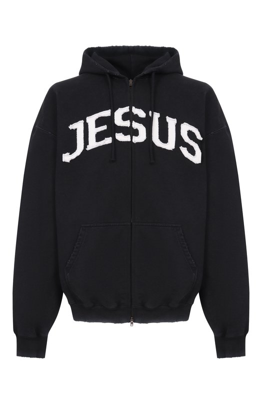 Хлопковая толстовка VETEMENTS ME76ZU191BW/1302 M0LLET0N Чёрный ME76ZU191BW/1302 M0LLET0N