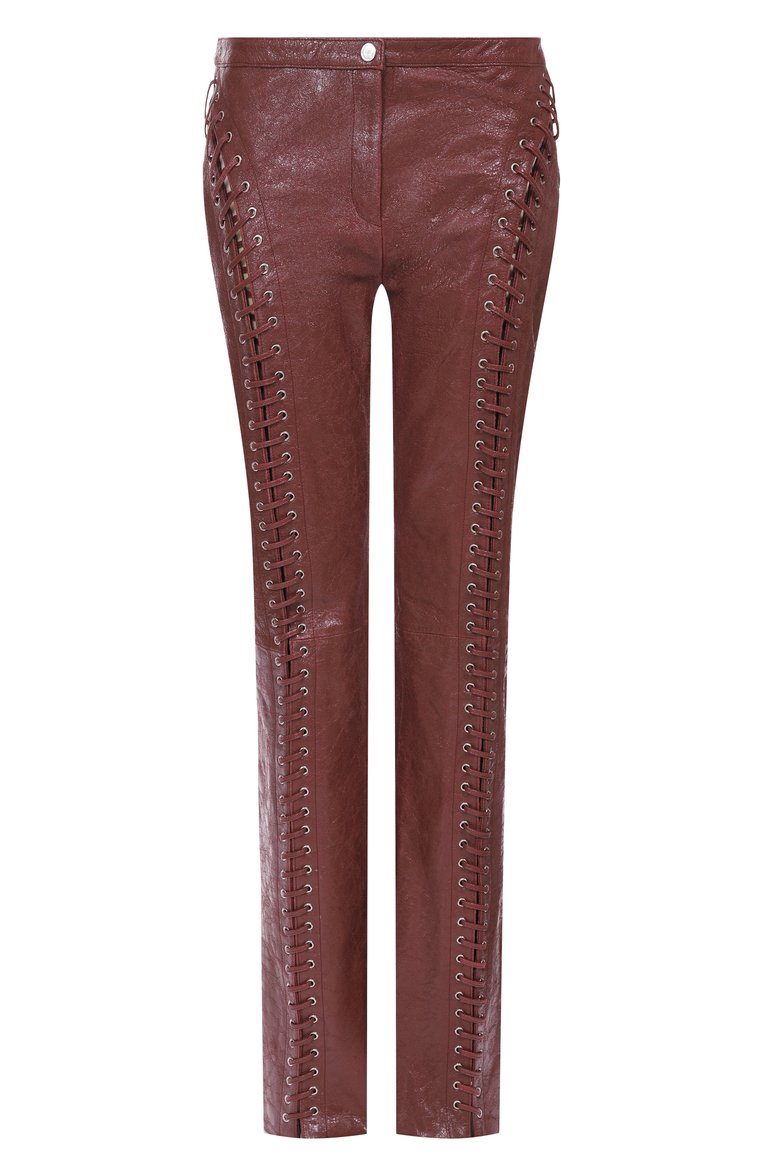 Женские кожаные брюки BLUMARINE бордового цвета, арт. P54 4L065W | Фото 1 (Материал внешний: Натуральная кожа; Длина (брюки, джинсы): Удлиненные; Женское Кросс-КТ: Замша и кожа, Брюки-одежда; Силуэт Ж (брюки и джинсы): Узкие; Стили: Кэжуэл; Автоматизация состава: Проставлено; Автоматизация ТО: Проставлено)