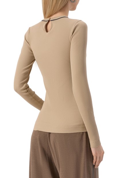 Хлопковый лонгслив BRUNELLO CUCINELLI бежевого цвета по цене 99900 руб., арт. MG902FP300, фото 4 Хлопковый лонгслив BRUNELLO CUCINELLI, арт. MG902FP300, фото 4