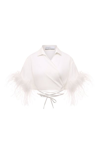 Хлопковый топ с отделкой перьями GIUSEPPE DI MORABITO, арт. PS23135T0-P-126, фото 1