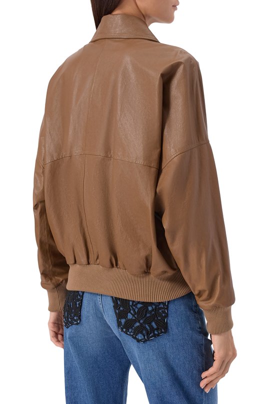 Кожаный бомбер Brunello Cucinelli MPCKL7472 Коричневый  MPCKL7472 Фото 4