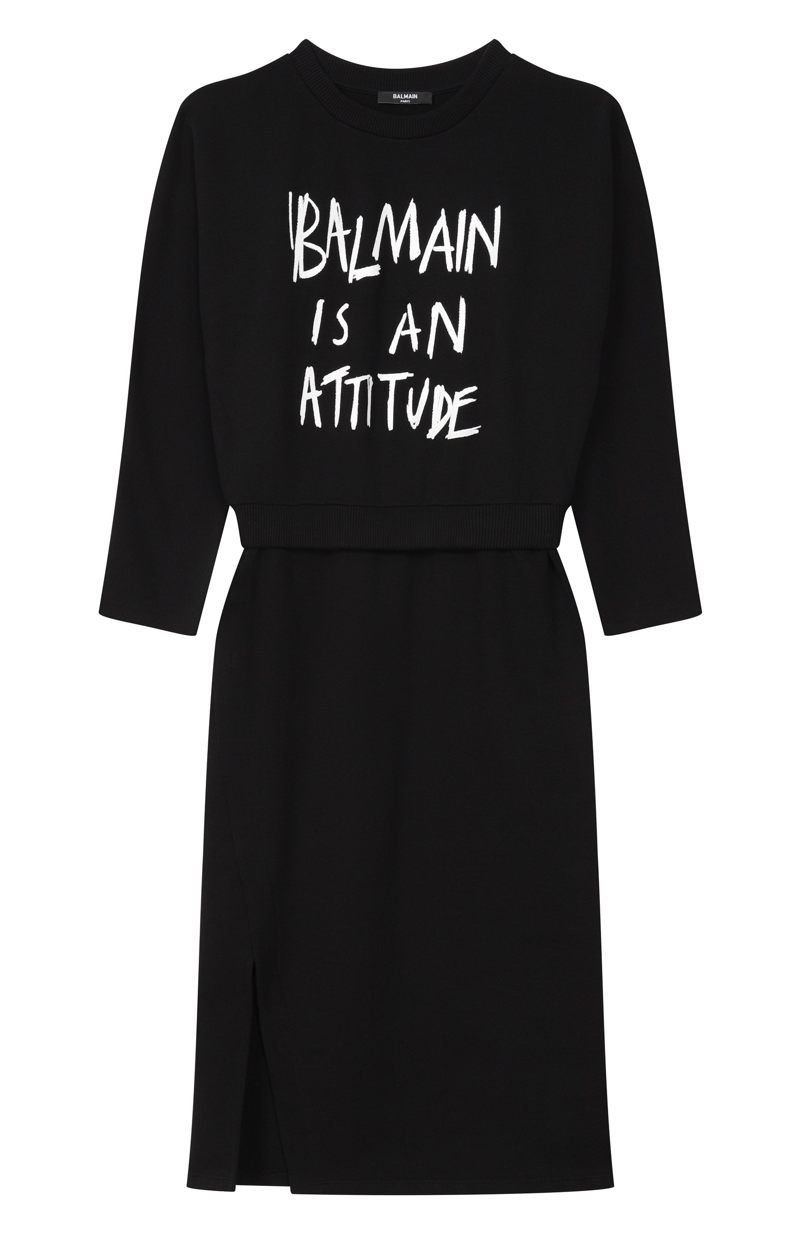 Хлопковое платье BALMAIN черного цвета по цене 28650 руб., арт. BZ1A00, фото 1 Хлопковое платье BALMAIN, арт. BZ1A00, фото 1