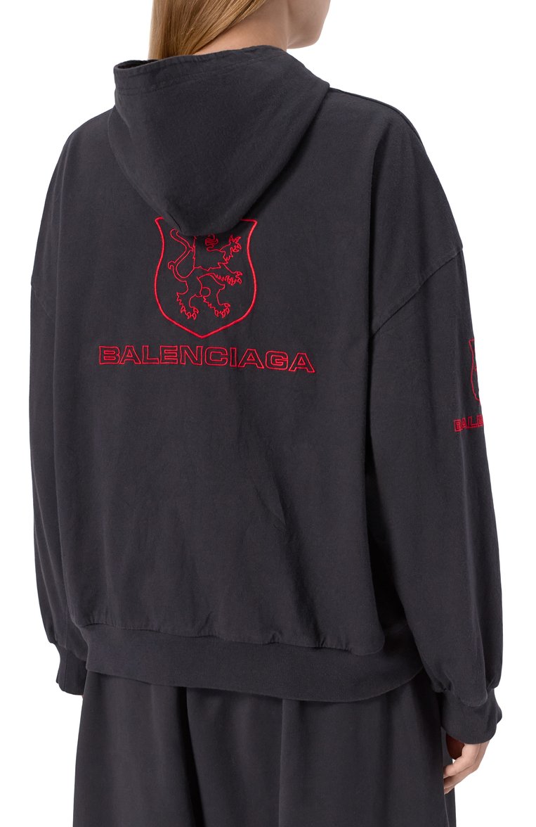 Мужской хлопковое худи BALENCIAGA черного цвета, арт. 807999/TRVR9 | Фото 9 (Материал внешний: Хлопок; Рукава: Длинные; Длина (для топов): Стандартные; Принт: С принтом; Мужское Кросс-КТ: Худи-одежда; Стили: Кэжуэл)