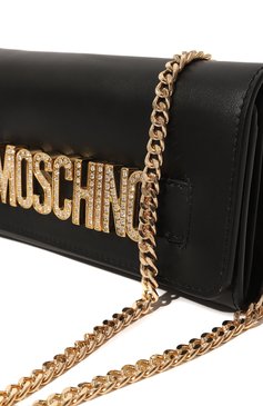 Женская сумка MOSCHINO черного цвета, арт. 2317 A8135/8024 | Фото 3 (Сумки-технические: Сумки через плечо; Материал: Натуральная кожа; Материал сплава: Проставлено; Размер: mini; Ремень/цепочка: На ремешке; Драгоценные камни: Проставлено)