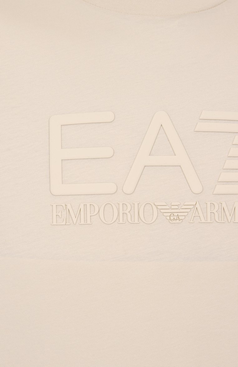 Мужская хлопковая футболка EA7 кремового цвета, арт. 7M000224/AF10375 | Фото 6 (Автоматизация ТО: Проставлено; Материал внешний: Хлопок; Рукава: Короткие; Длина (для топов): Стандартные; Автоматизация состава: Проставлено; Дета�ли: Декор; Стили: Кэжуэл; Принт: Без принта; Мужское Кросс-КТ: Футболка-одежда)