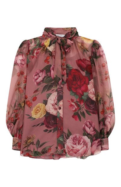 Шелковая блузка DOLCE & GABBANA розового цвета по цене 41800 руб., арт. L54S33/HS16K/8-14, фото 1 Шелковая блузка DOLCE & GABBANA, арт. L54S33/HS16K/8-14, фото 1