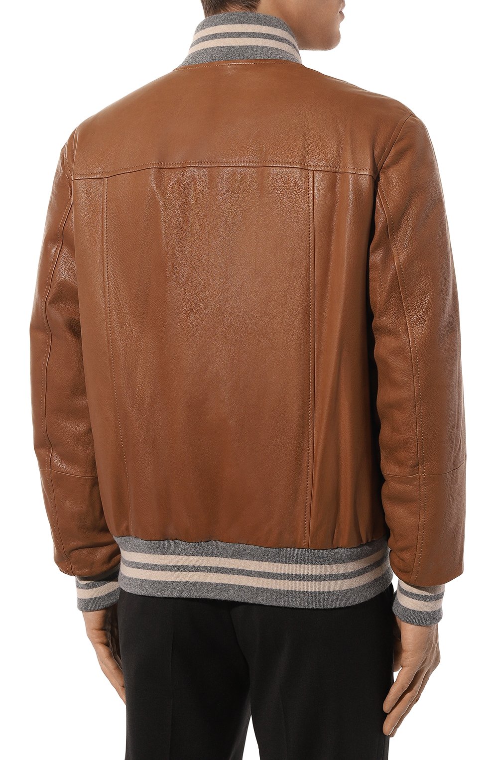 Кожаный бомбер BRUNELLO CUCINELLI коричневого цвета по цене 687500 руб., арт. MPMUP1973, фото 4 Кожаный бомбер BRUNELLO CUCINELLI, арт. MPMUP1973, фото 4