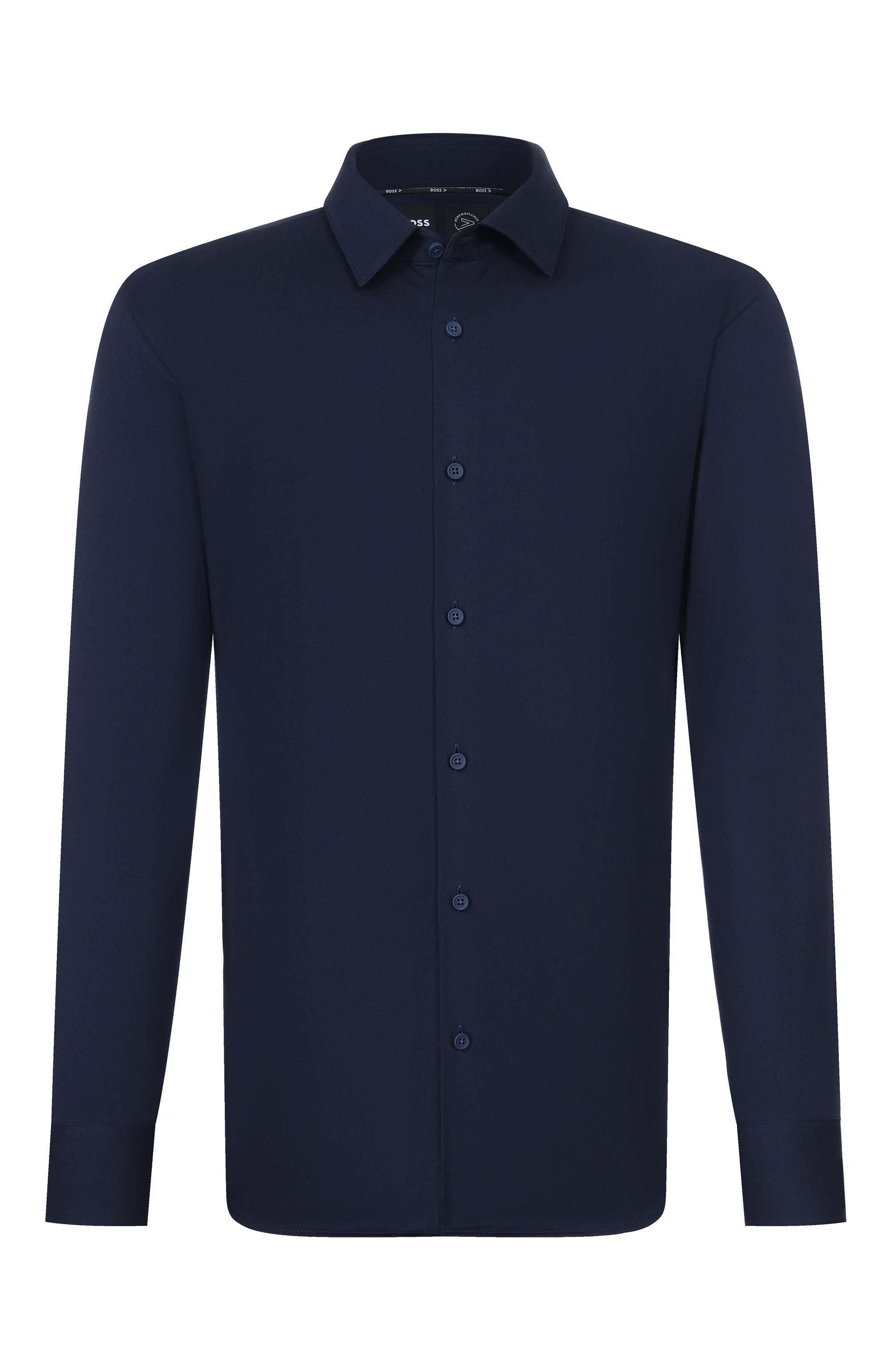 Хлопковая сорочка BOSS темно-синего цвета по цене 14950 руб., арт. 50474283, фото 1 Хлопковая сорочка BOSS, арт. 50474283, фото 1