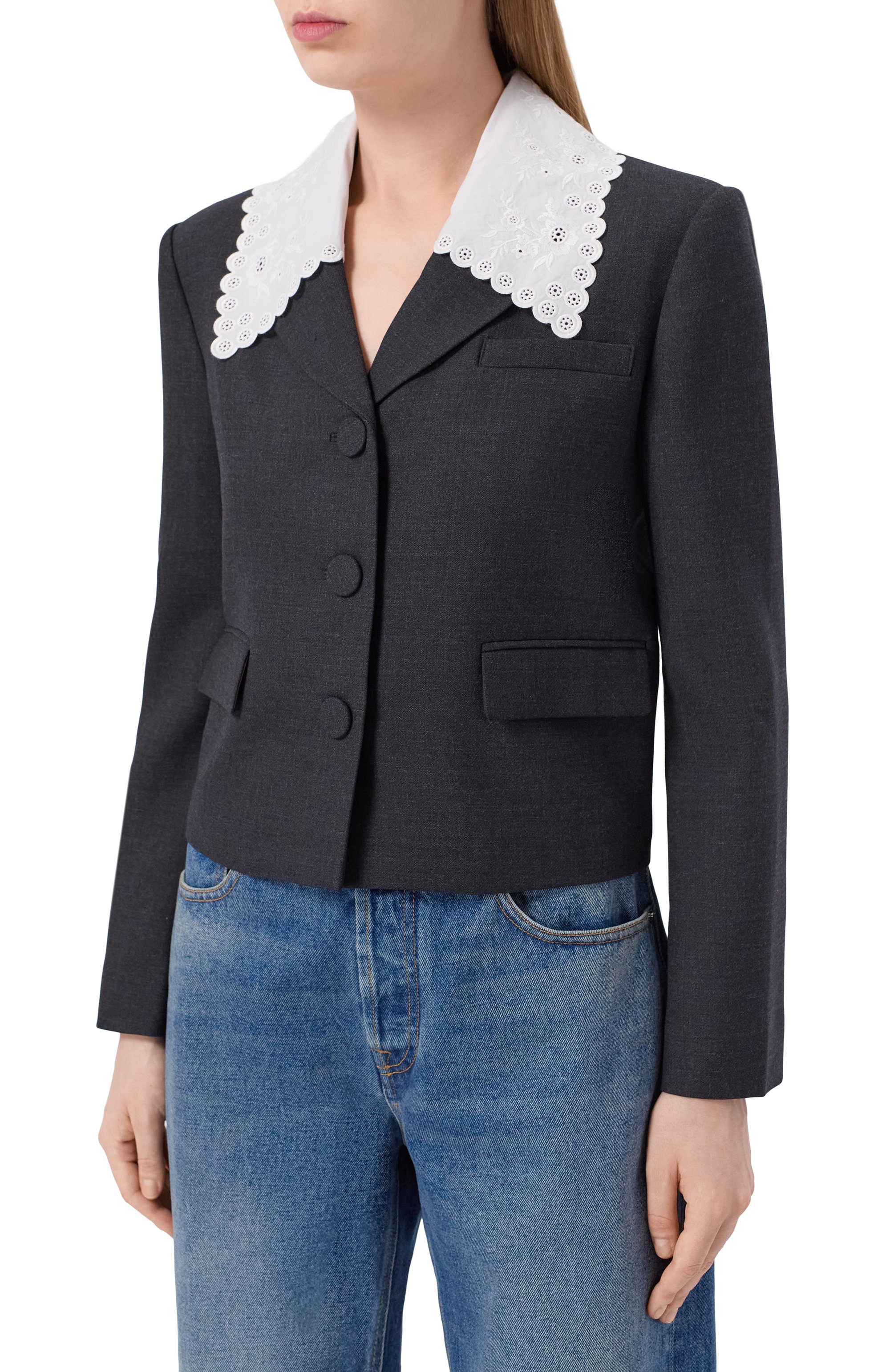 Жакет из шерсти и вискозы SELF-PORTRAIT серого цвета по цене 83300 руб., арт. RS26069JGR, фото 3 Жакет из шерсти и вискозы SELF-PORTRAIT, арт. RS26069JGR, фото 3