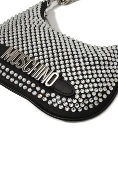 Женская сумка MOSCHINO серебряного цвета, арт. B8412/8202 | Фото 3 (Материал сплава: Проставлено; Размер: mini; Драгоценные камни: Проставлено; Материал: Текстиль; Сумки-технические: Сумки через плечо)