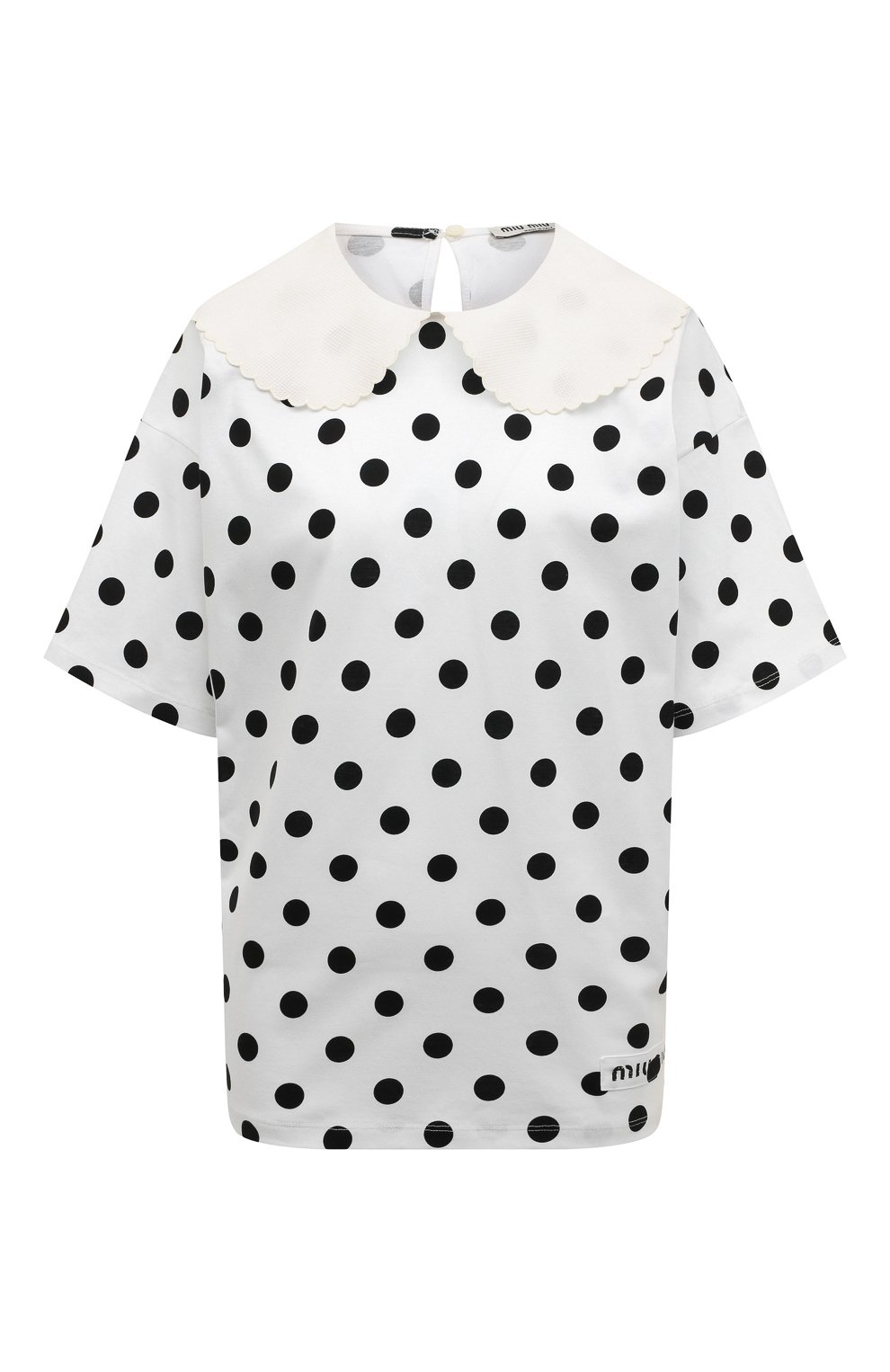 Хлопковая футболка MIU MIU белого цвета по цене 96000 руб., арт. MJN311-1ZF4-F0964, фото 1 Хлопковая футболка MIU MIU, арт. MJN311-1ZF4-F0964, фото 1