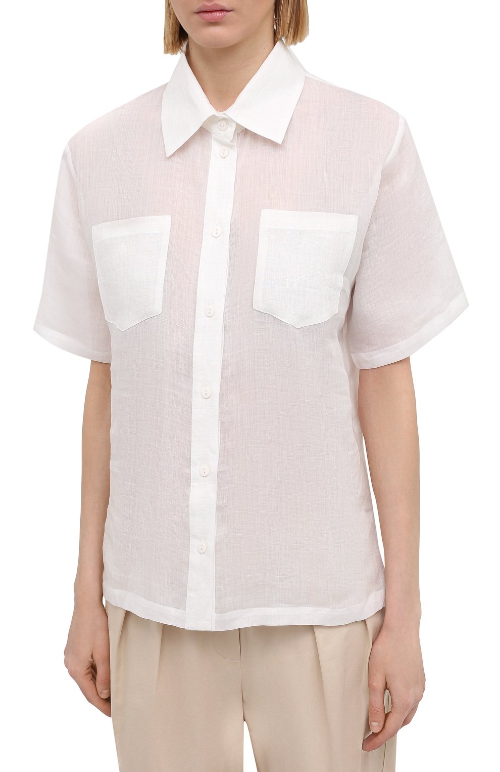 Льняная рубашка A MERE CO белого цвета по цене 21950 руб., арт. AMC-RSS21-15W, фото 3 Льняная рубашка A MERE CO, арт. AMC-RSS21-15W, фото 3