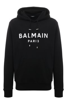 Мужской хлопковое худи BALMAIN черного цвета, арт. AH1JR002BB65 | Фото 1 (Рукава: Длинные; Длина (для топов): Стандартные; Принт: С принтом; Мужское Кросс-КТ: Худи-одежда; Материал сплава: Проставлено; Материал внешний: Хлопок; Драгоценные камни: Проставлено; Стили: Кэжуэл)