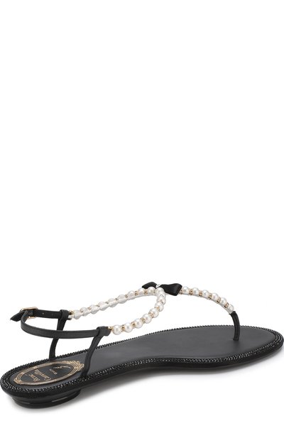 Кожаные сандалии с жемчужинами и бантом RENE CAOVILLA, арт. C07598-010-VR01V001, фото 4