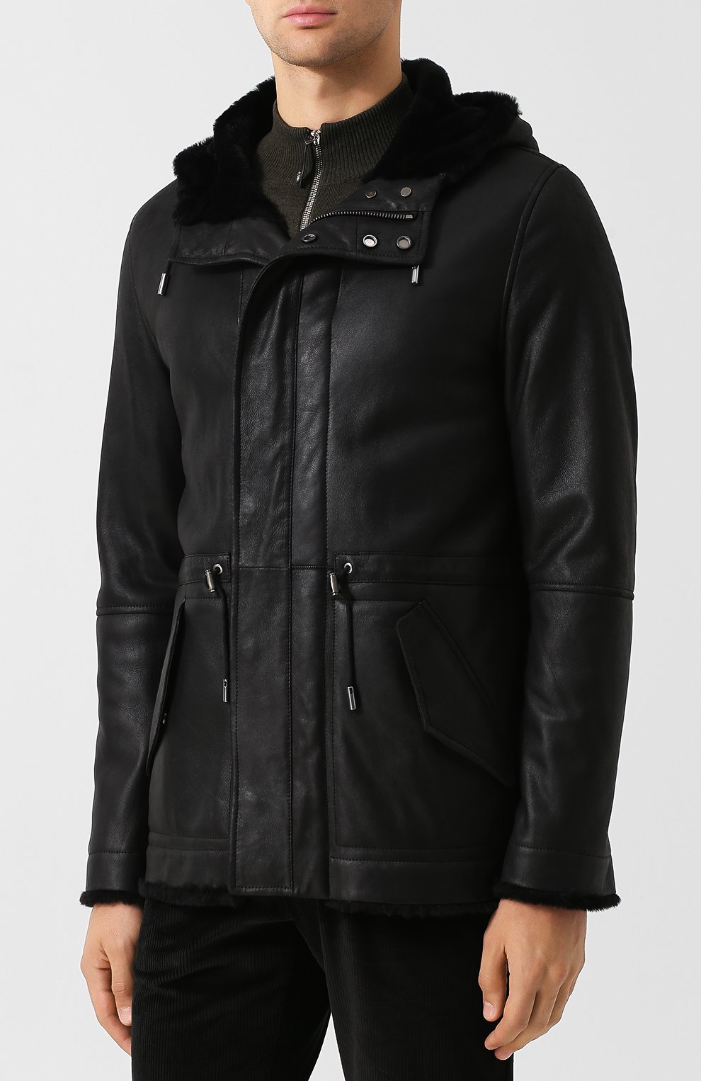 Укороченная дубленка прямого кроя на молнии с капюшоном YVES SALOMON, арт. 9WHM61277MERL, фото 3