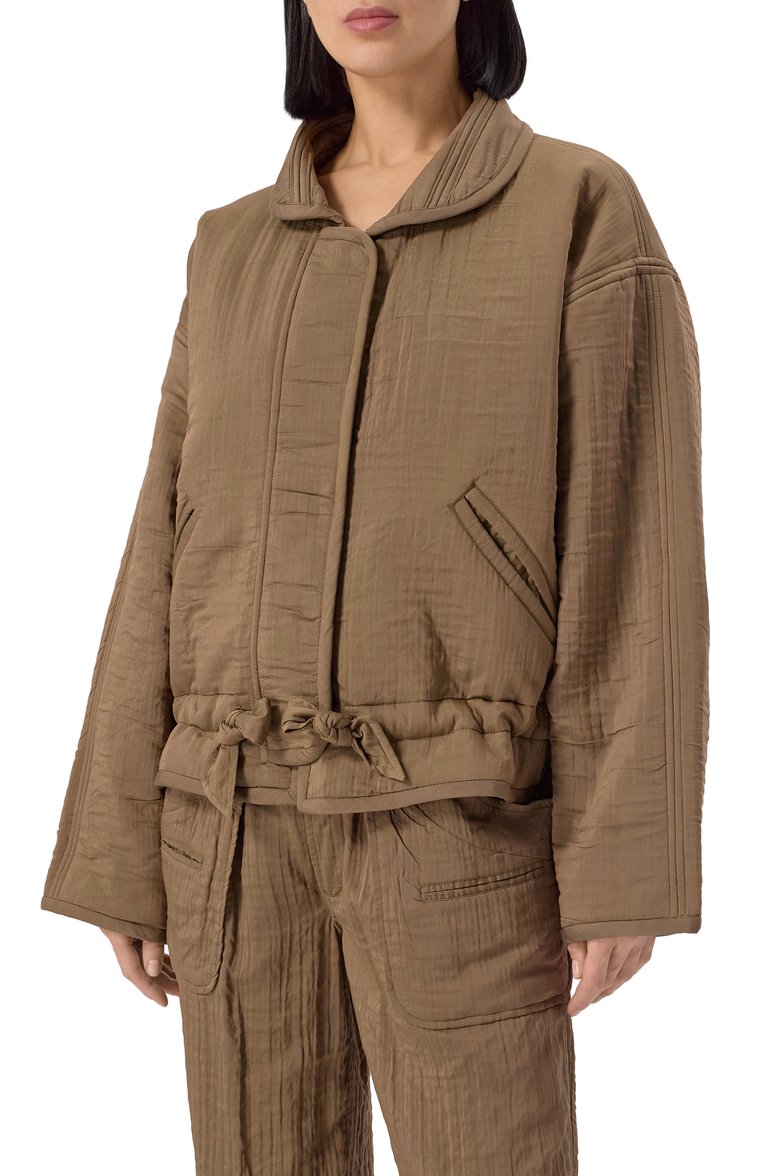 Женская куртка из вискозы и хлопка ISABEL MARANT ETOILE хаки цвета, арт. 25PVE0453FA/C1G04E | Фото 3 (Длина (верхняя одежда): Короткие; Рукава: Длинные; Материал подклада: Хлопок; Материал внешний: Вискоза; Кросс-КТ: Легкие, Куртка; Стили: Кэжуэл; Автоматизация ТО: Проставлено; Автоматизация состава: Проставлено)
