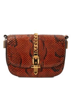 Женская сумка sylvie 1969 mini из кожи питона GUCCI коричневого цвета, арт. 615965 LU30X | Фото 1 (Сумки-технические: Сумки через плечо; Материал: Экзотическая кожа, Натуральная кожа; Материал сплава: Проставлено; Размер: mini; Ремень/цепочка: На ремешке; Драгоценные камни: Проставлено)