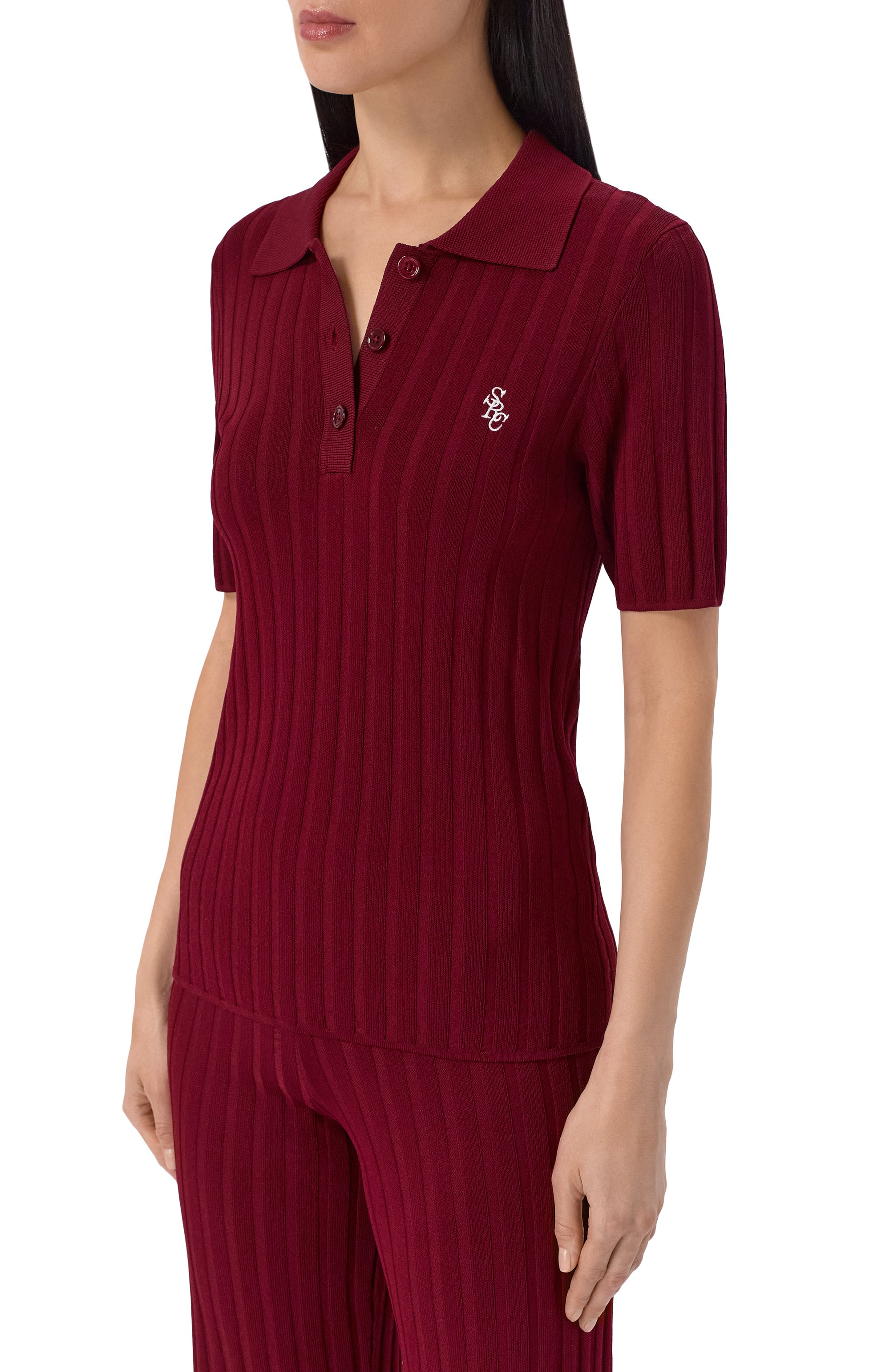 Поло из вискозы SPORTY AND RICH бордового цвета по цене 28600 руб., арт. WS06975326RE02, фото 3 Поло из вискозы SPORTY AND RICH, арт. WS06975326RE02, фото 3