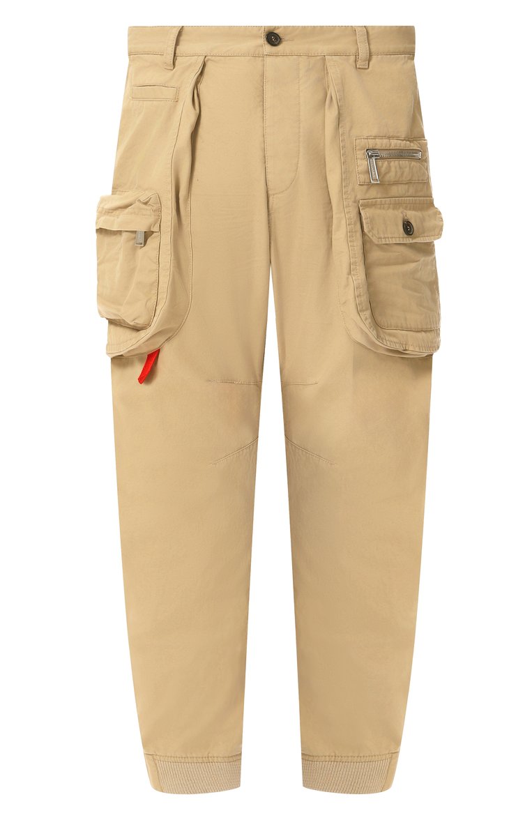 Мужские хлопковые брюки-карго DSQUARED2 бежевого цвета, арт. S74KB1027/S41794 | Фото 1 (Материал внешний: Хлопок; Длина (брюки, джинсы): Укороченные; Силуэт М (брюки): Карго; Случай: Повседневный; Стили: Гранж)